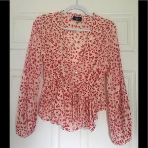 VICI Collection - FLORAL DRAWSTRING BLOUSE